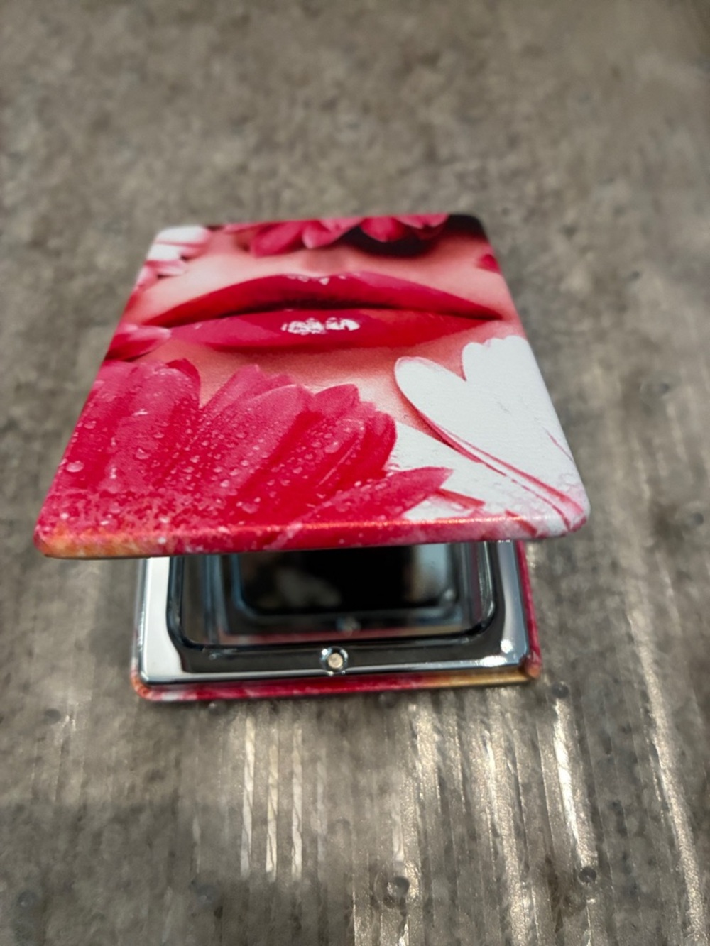 Floral Pink Lip Compact Mirror